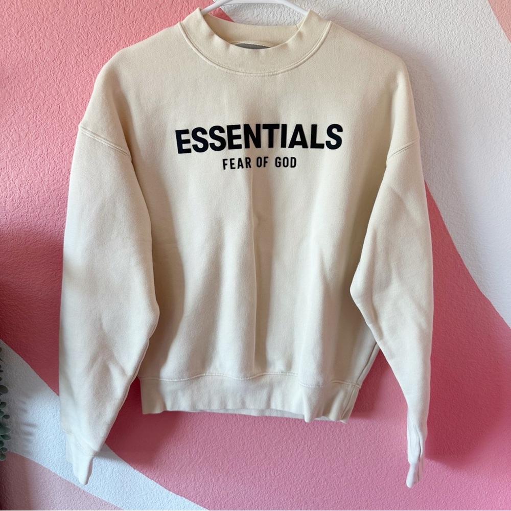 Fear of God Essentials Cream Sweatshirt with Black Logo